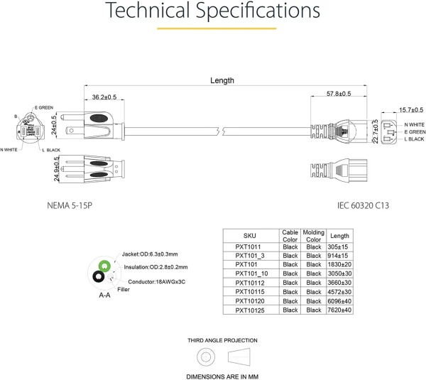 Desktop Power Cable 3 Pin Universal Power Cord