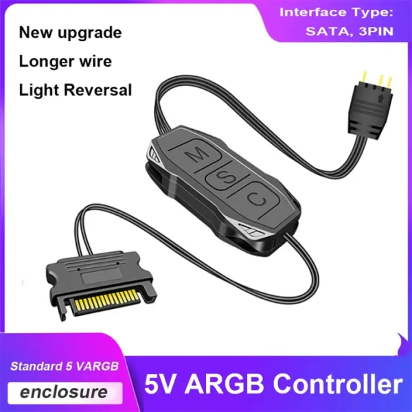 ARGB 5V 3-Pin to SATA Interface Mini RGB Controller Cable for PC