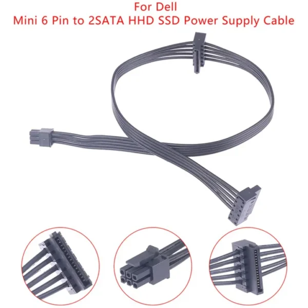 Mini 6 Pin to 2 SATA Power Cable for Dell