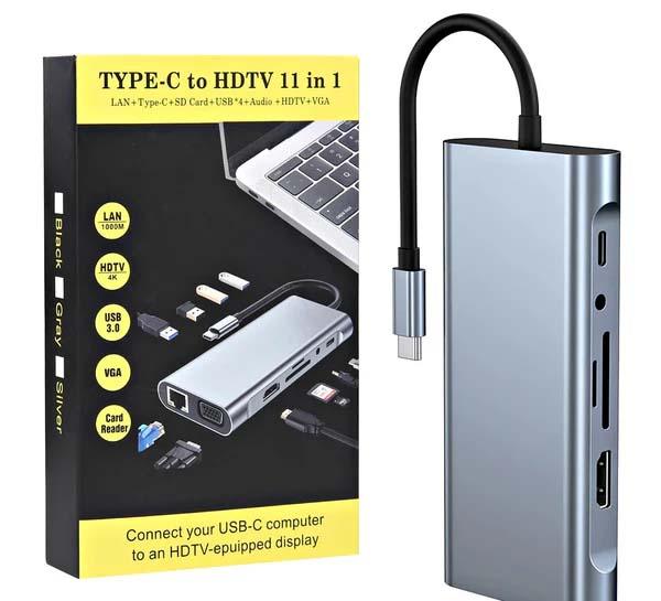 11-in-1 USB-C Hub Multiport Adapter with 4K HDMI, VGA, RJ45 & 87W PD Charging