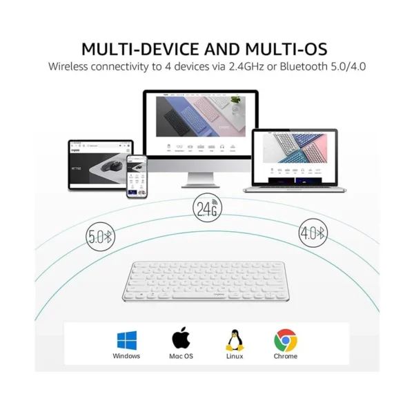 Rapoo E9050L White Dual Mode Ultra-Slim Wireless Keyboard